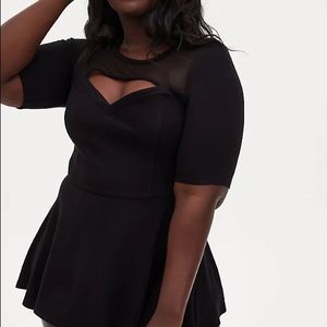 Torrid BLACK PONTE & MESH CUTOUT PEPLUM TOP
